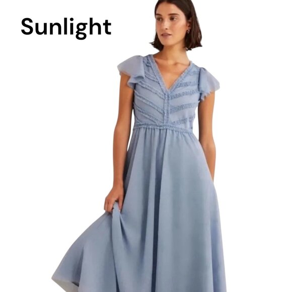 Boden Women Tulle Light Blue Flutter Sleeve Midi Dress Mesh Fabric Women US 8P - Picture 3 of 13